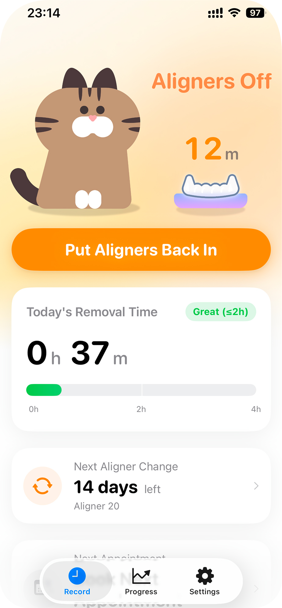 BraceTime aligner timer screen